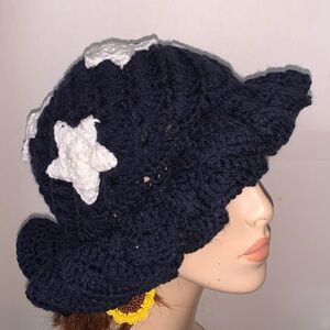 HANDMADE Crochet blue with
Stars Ruffle  HAT